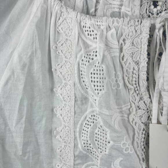 Jennifer & Grace White Lace Scoop Neck Puff Sleeve Blouse Size L Boho Gypsy - Picture 4 of 7